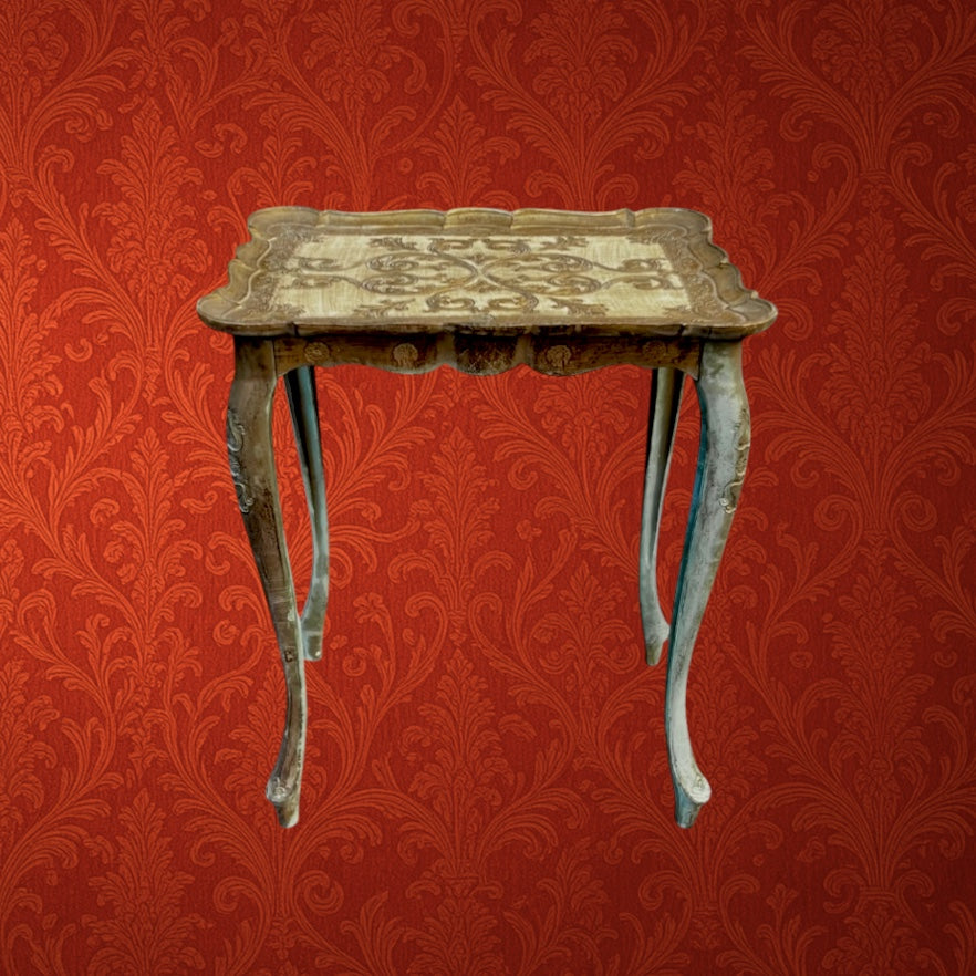 Table d’Appoint Florentine en Résine Moulée Décor Baroque - Années 70