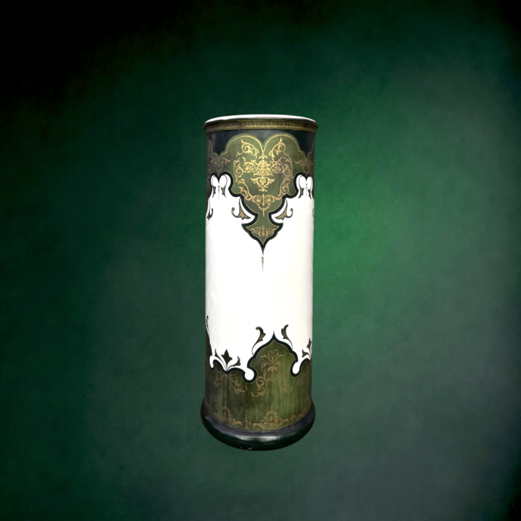 Porte-Parapluie Boch La Louvière en Faïence Art Nouveau Vert et Doré - Années 1910-1930