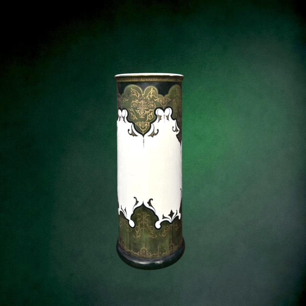 Porte-Parapluie Boch La Louvière en Faïence Art Nouveau Vert et Doré - Années 1910-1930