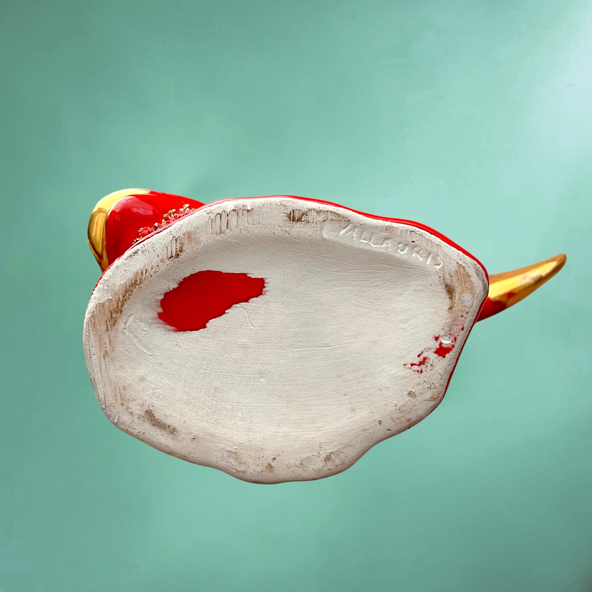 Lampe Poisson Vallauris en Céramique Vernissée Rouge et Dorée – Années 60 70