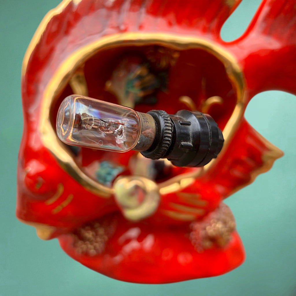 Lampe Poisson Vallauris en Céramique Vernissée Rouge et Dorée – Années 60 70