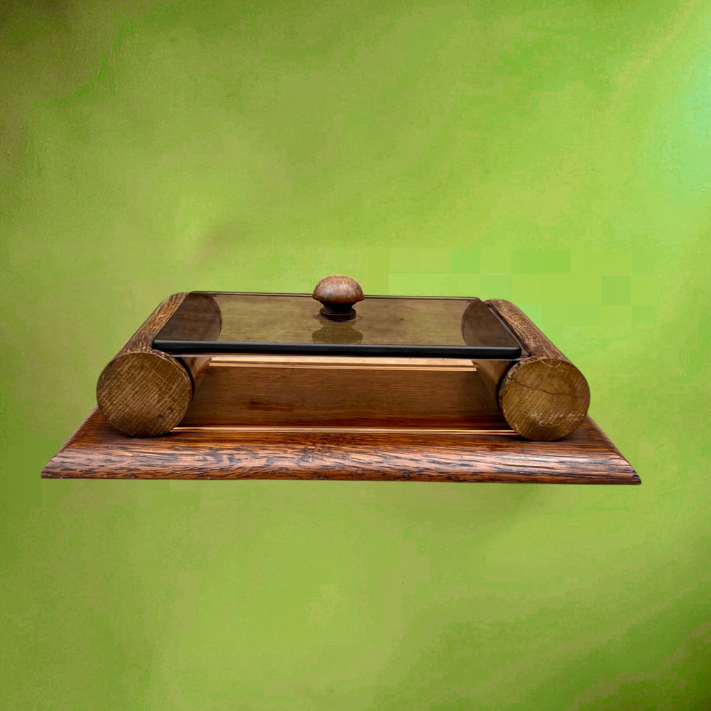 Boîte Décorative Art Déco en Bois Verre Rose et Verre Fumé – Années 30 40