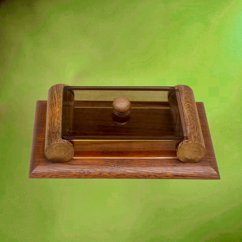 Boîte Décorative Art Déco en Bois Verre Rose et Verre Fumé – Années 30 40