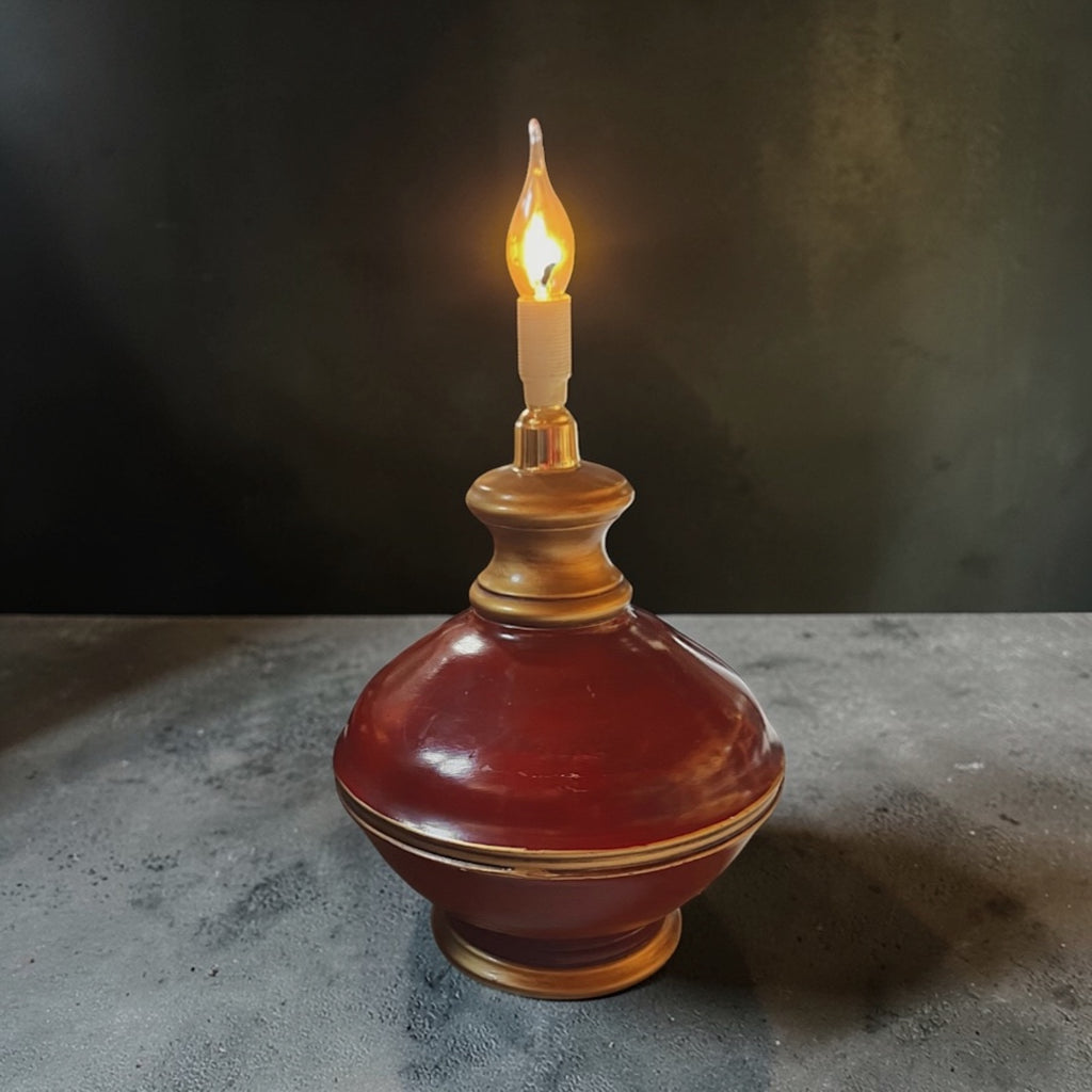 Pied de lampe vintage rouge brillant et doré – années 1970