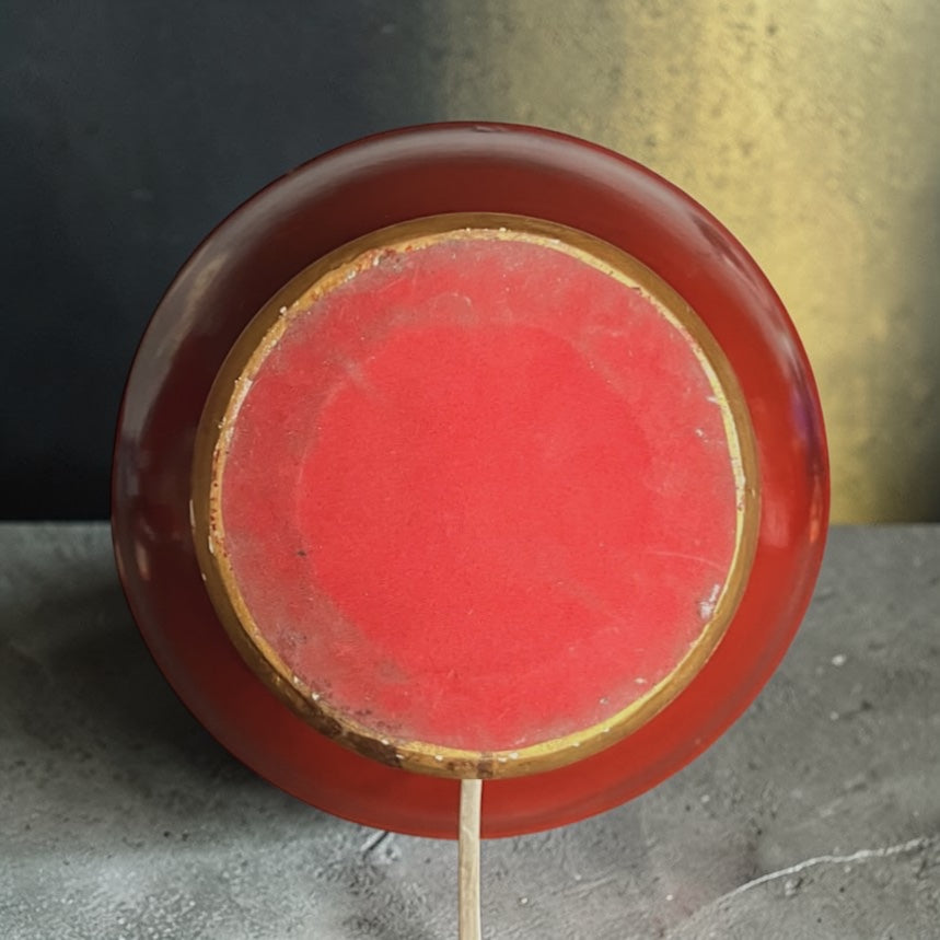 Pied de lampe vintage rouge brillant et doré – années 1970