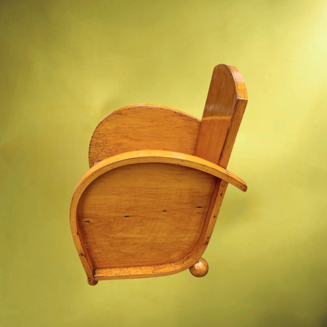 Fauteuil Art Déco TORCK en bois – ancien siège vintage belge années 1930 – mobilier décoratif