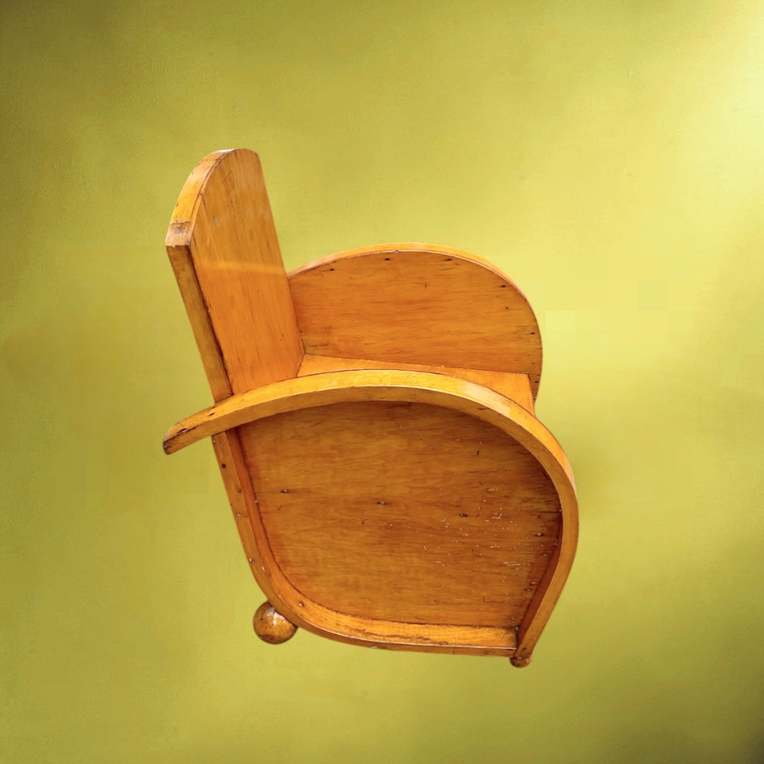 Fauteuil Art Déco TORCK en bois – ancien siège vintage belge années 1930 – mobilier décoratif