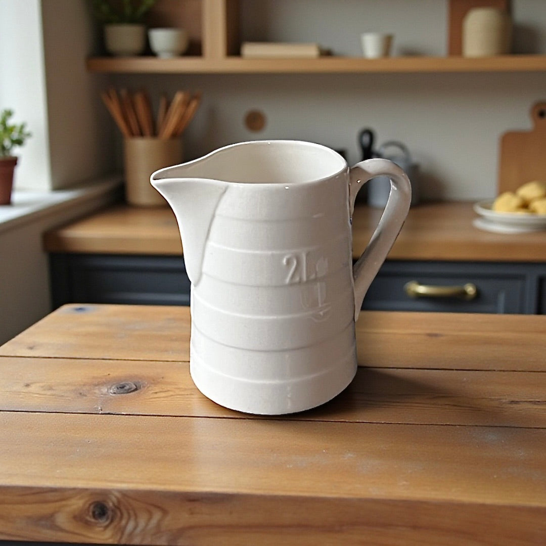 Pichet Doseur Boch La Louvière 2 Litres Céramique Blanche Années 50 60