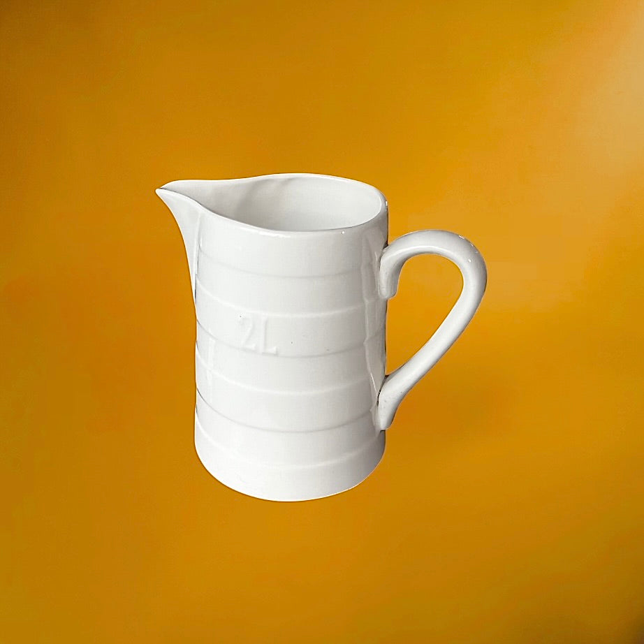 Pichet Doseur Boch La Louvière 2 Litres Céramique Blanche Années 50 60