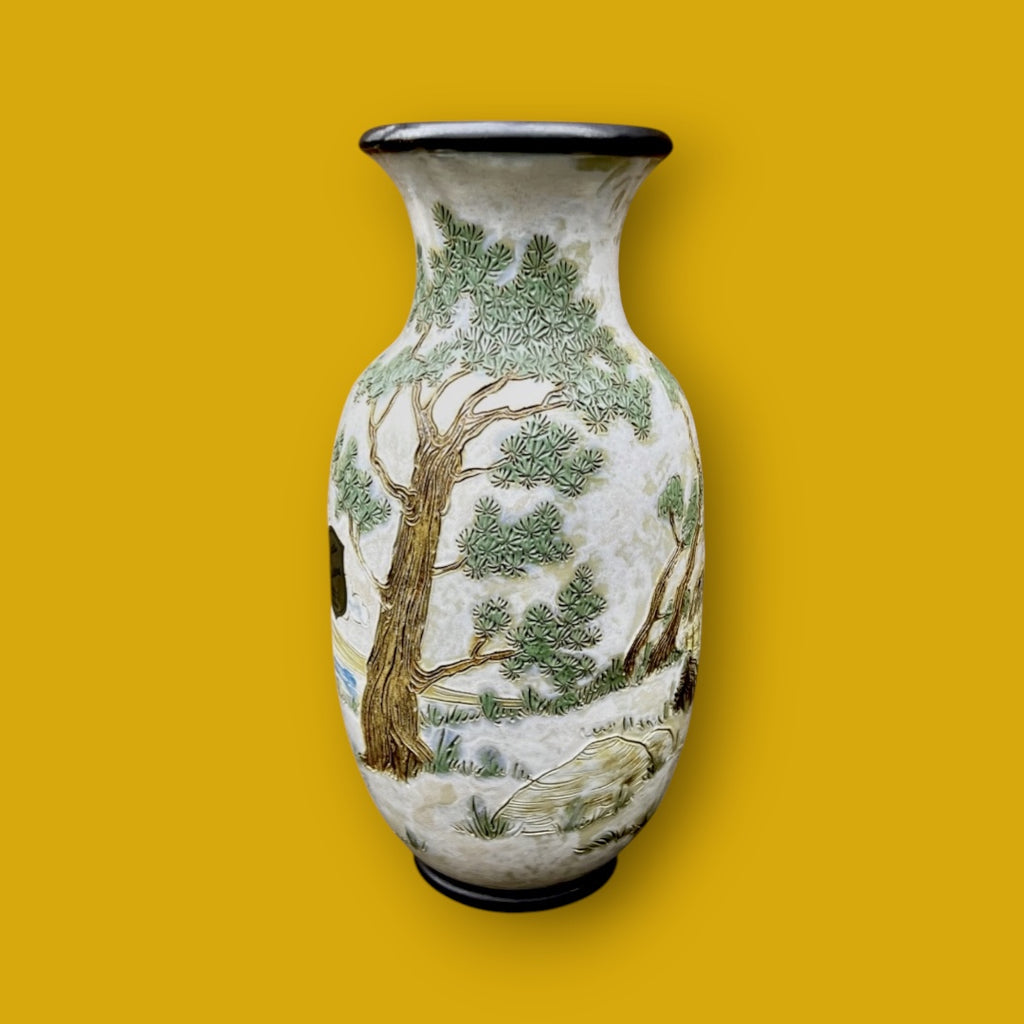 Vase en grès signé Eugène Losson – décor asiatique - Bouffioulx – années 1950–1960