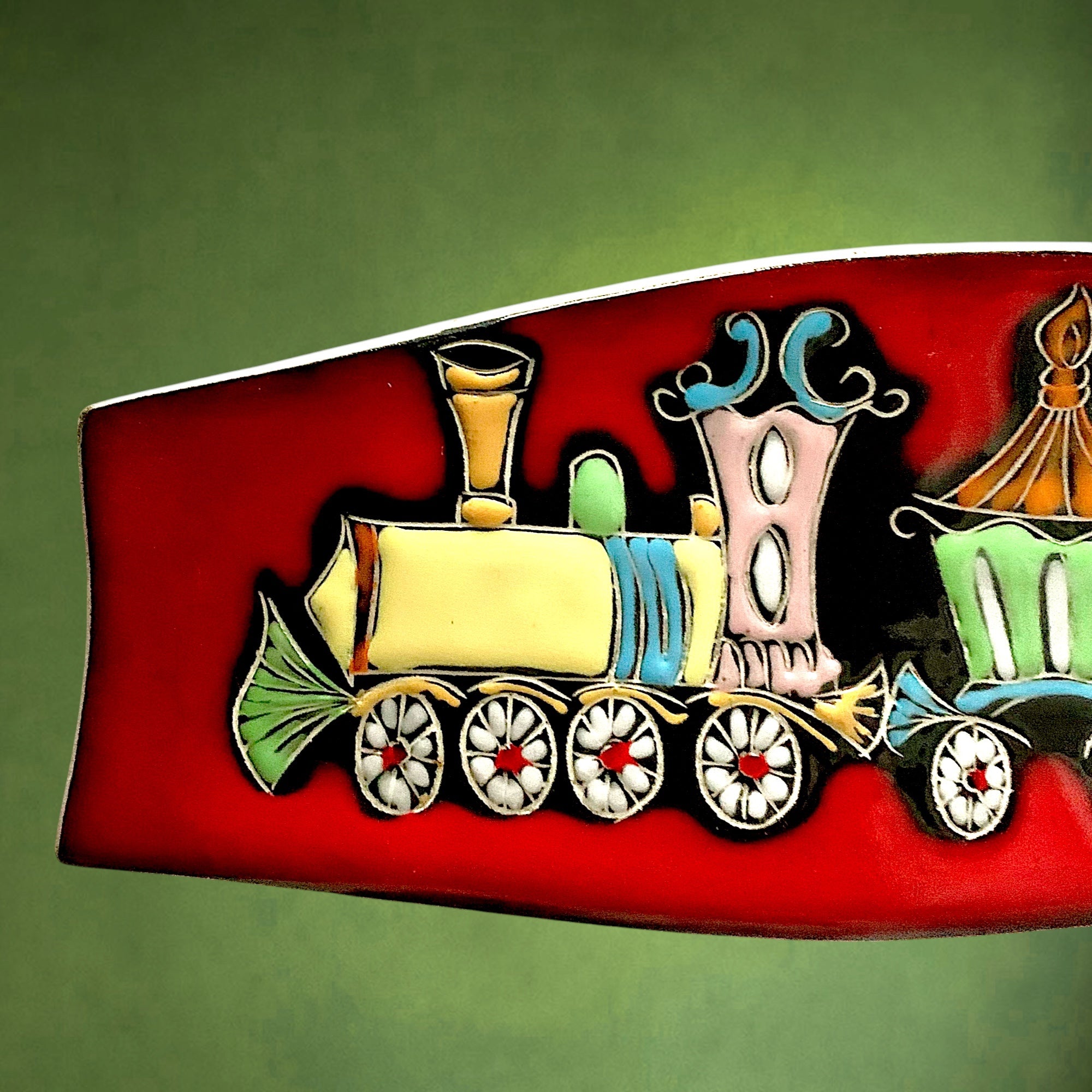 Plaque Murale Vintage en Céramique Émaillée Décor Petit Train - Années 60-70