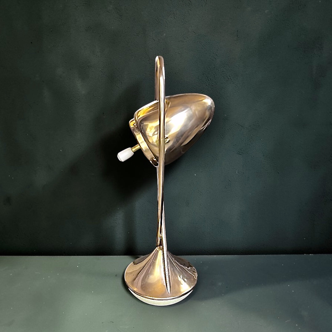 Cendrier sur pied pivotant Space Age Mettawa – aluminium anodisé doré – design hollandais années 60