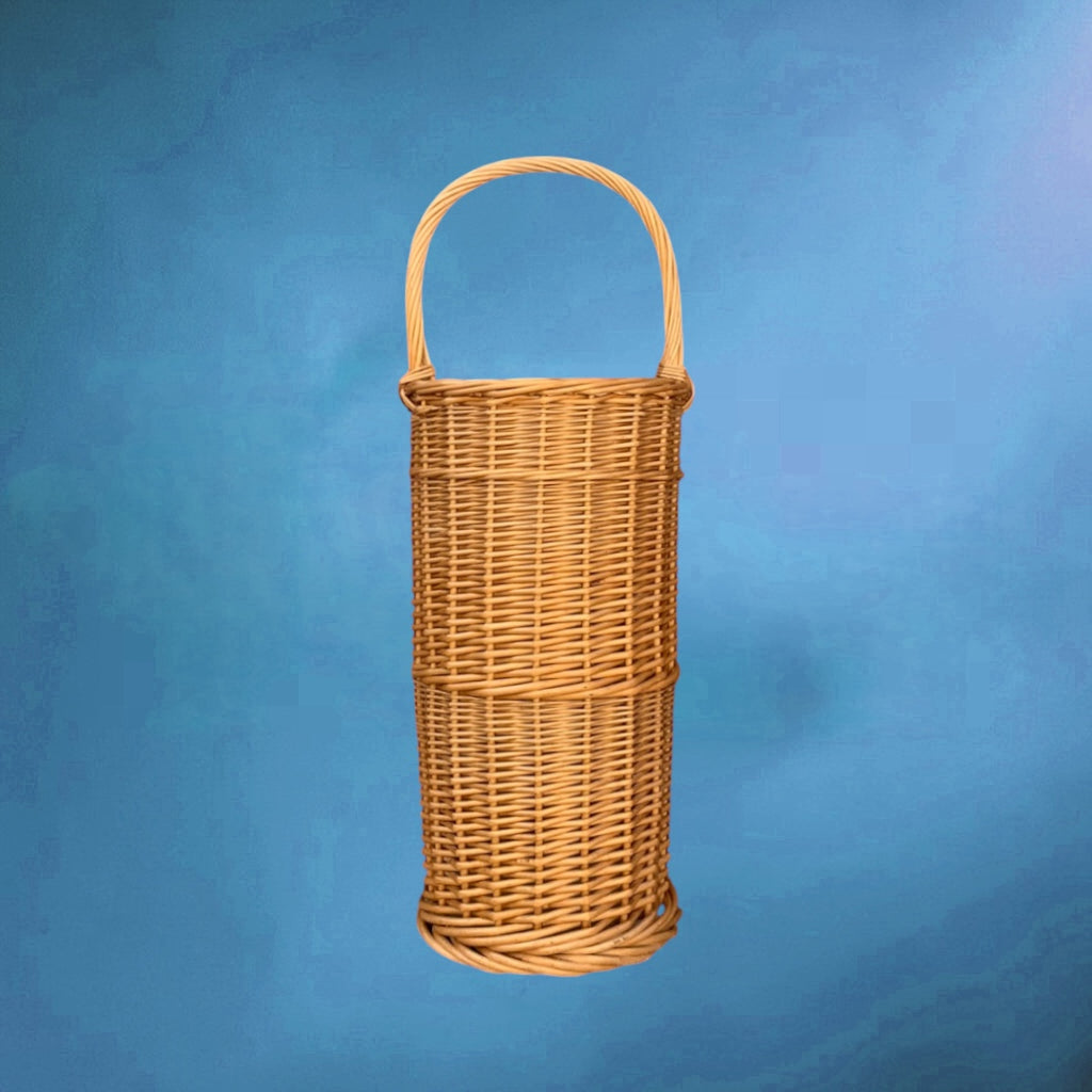 Porte-parapluie en osier vintage – panier haut tressé – années 60 70 – vannerie