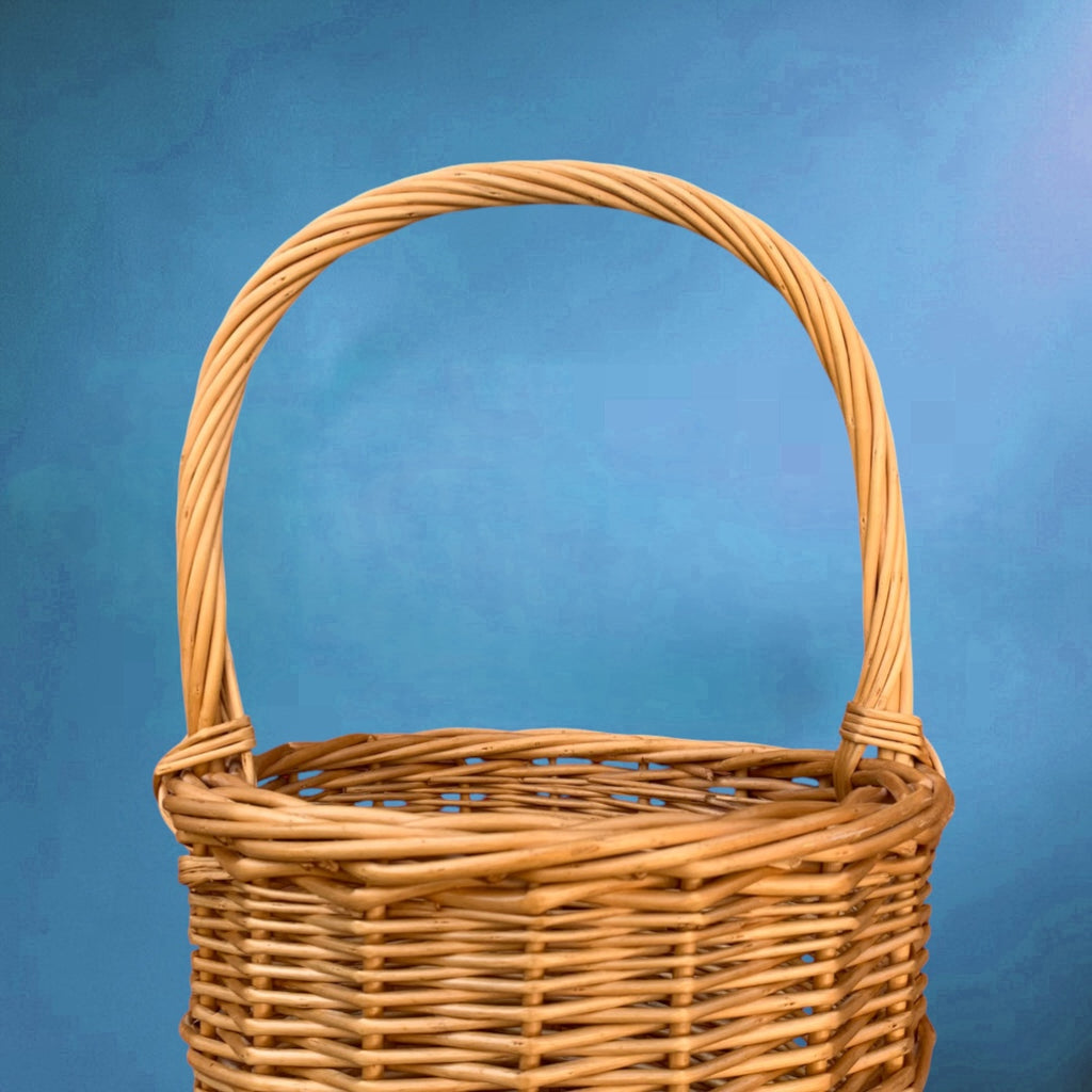 Porte-parapluie en osier vintage – panier haut tressé – années 60 70 – vannerie