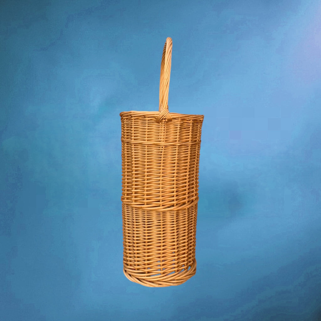 Porte-parapluie en osier vintage – panier haut tressé – années 60 70 – vannerie
