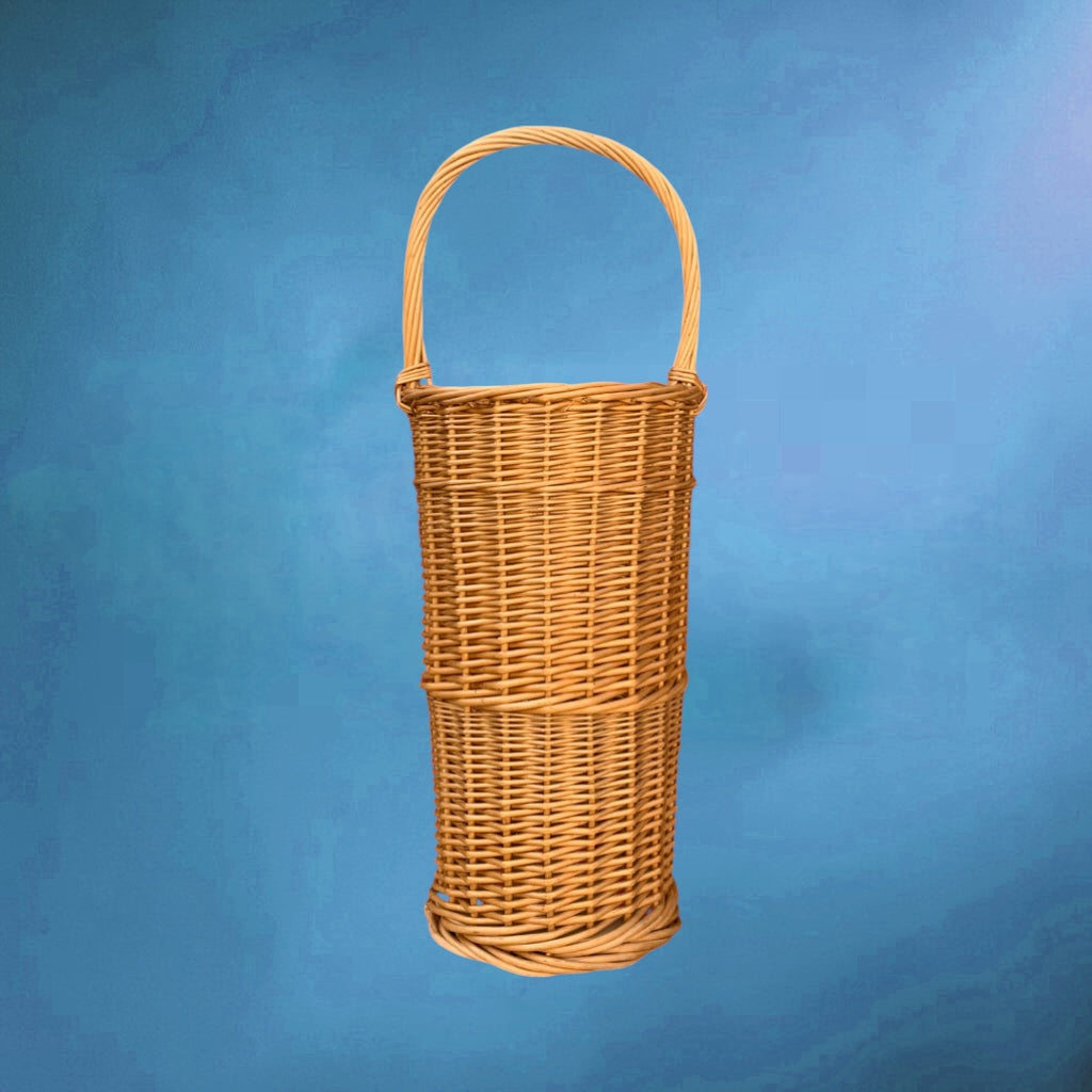 Porte-parapluie en osier vintage – panier haut tressé – années 60 70 – vannerie