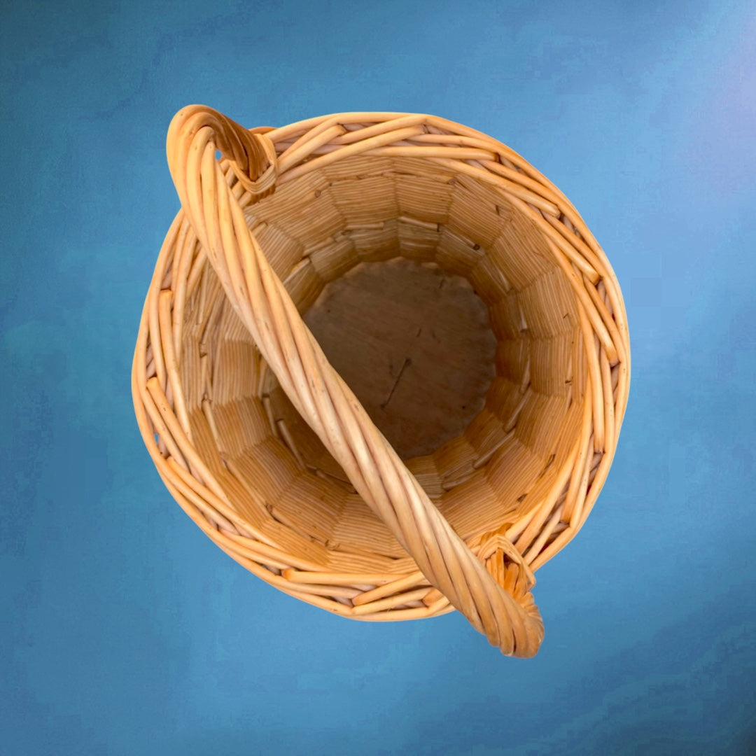 Porte-parapluie en osier vintage – panier haut tressé – années 60 70 – vannerie