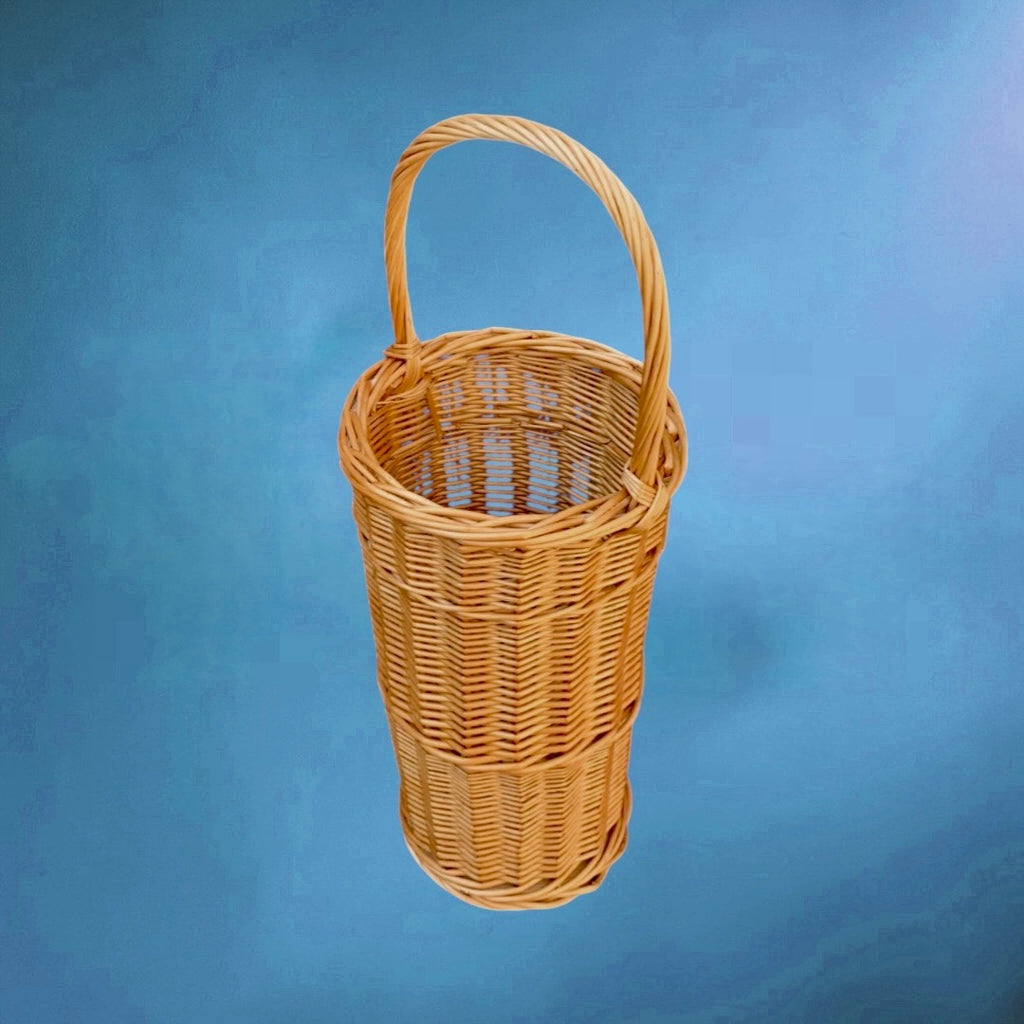 Porte-parapluie vintage en osier tressé avec anse