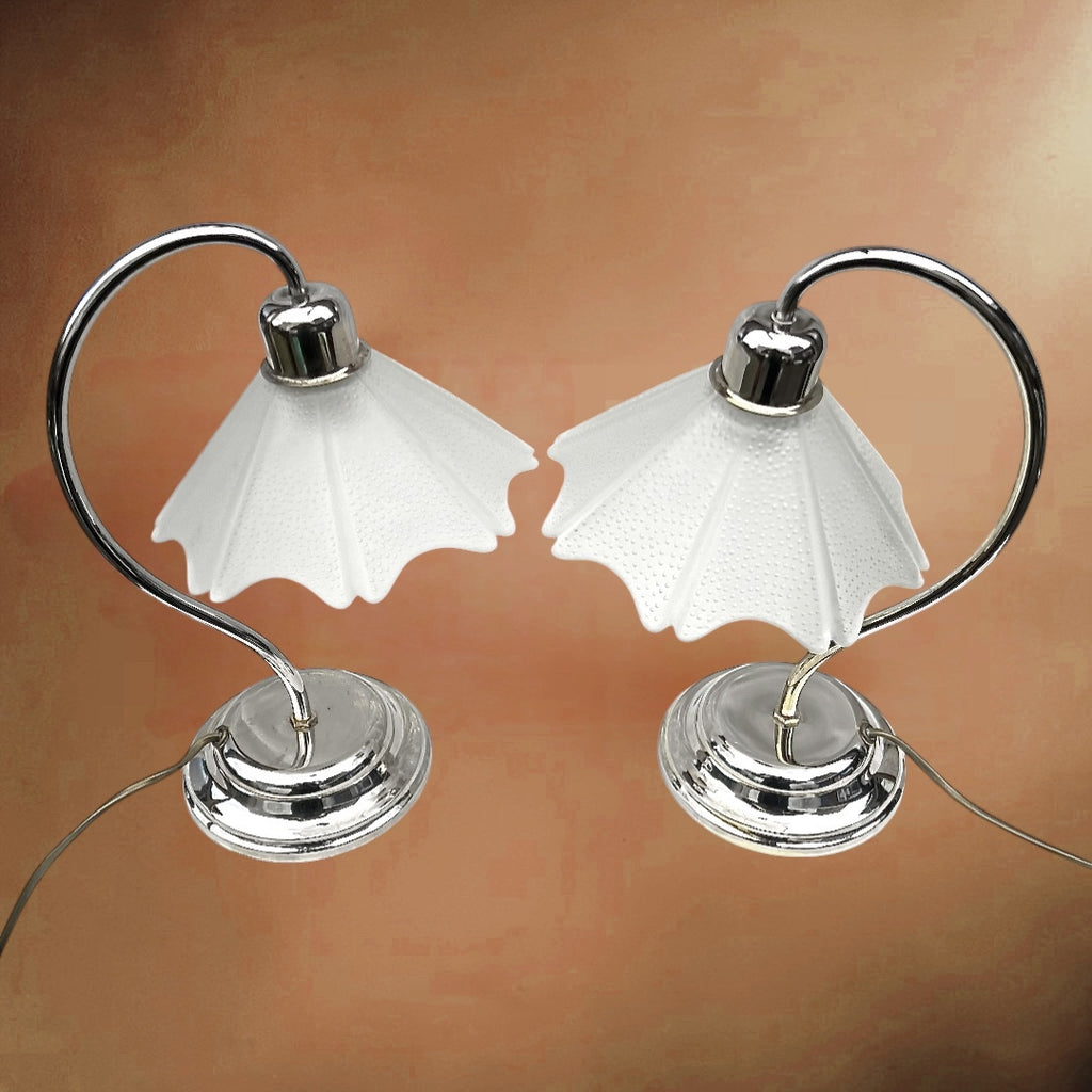 Paire de lampes vintage Massive chrome et verre dépoli texturé – lampes de table design années 80