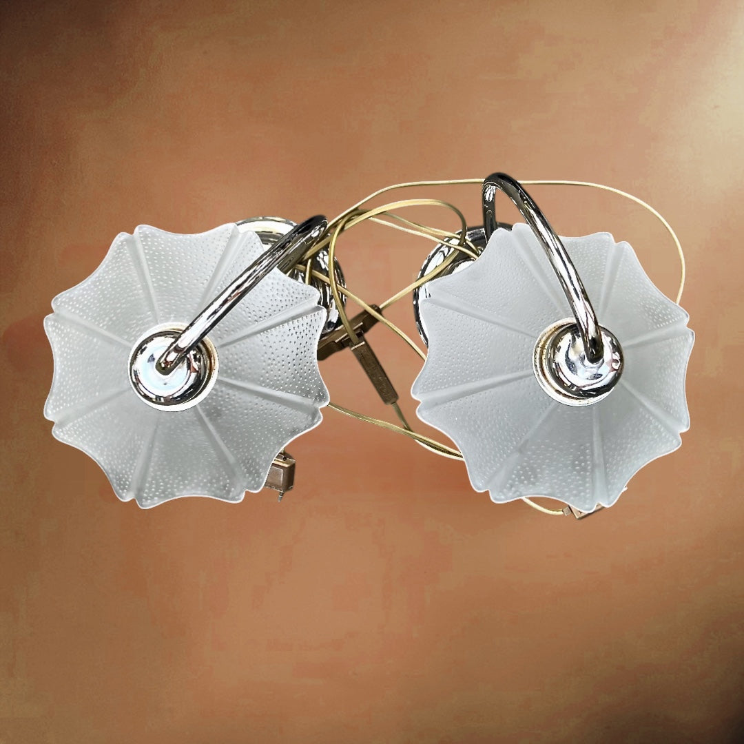 Paire de lampes vintage Massive chrome et verre dépoli texturé – lampes de table design années 80