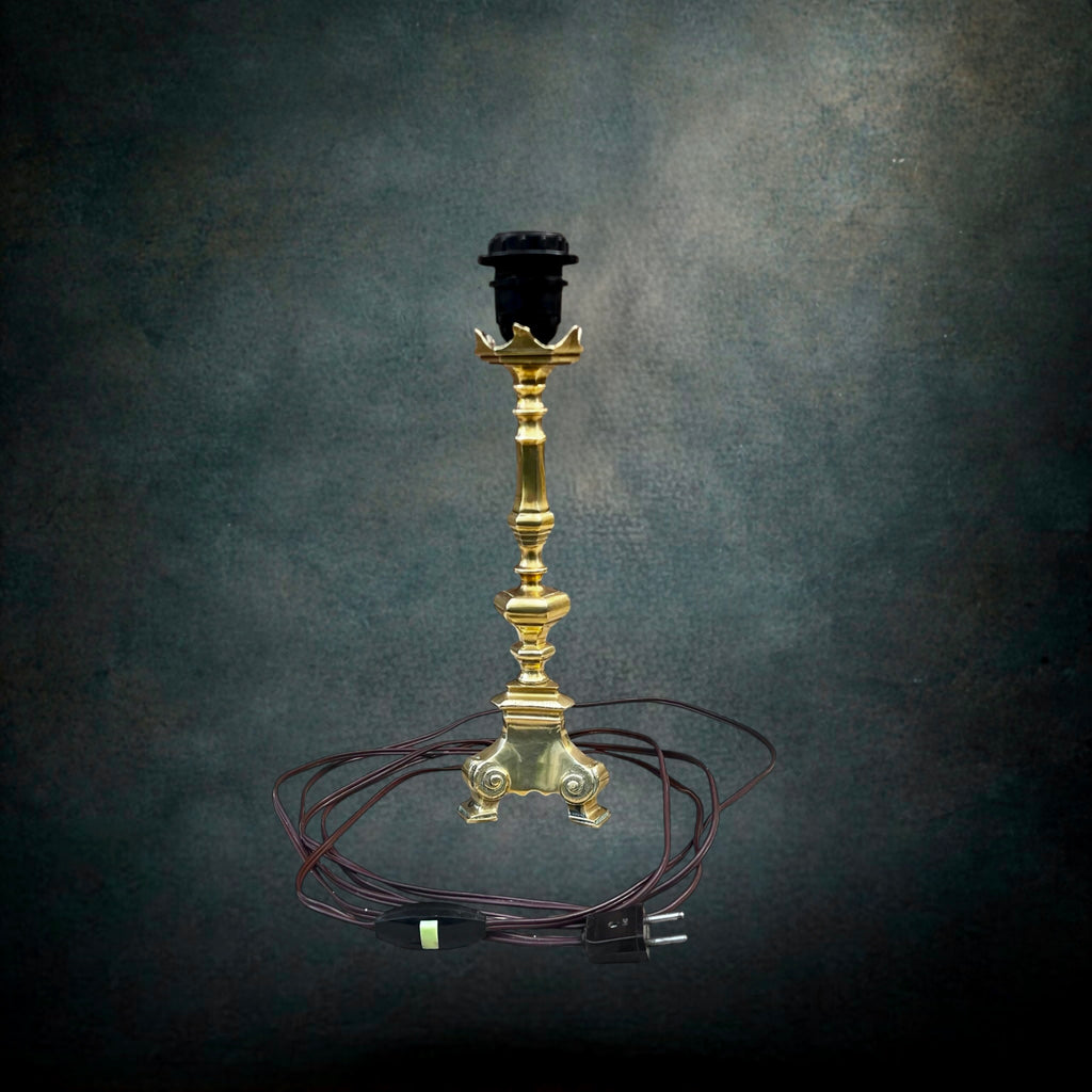 Pied de Lampe Vintage en Laiton Massif Poli Style Bougeoir Années 50 60