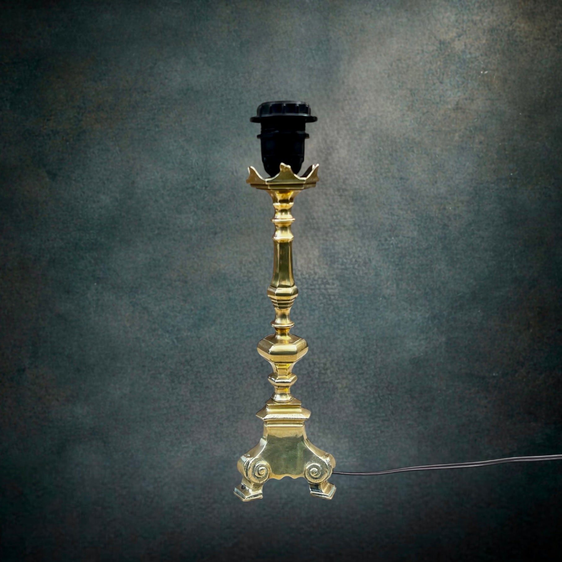 Pied De Lampe Vintage en Laiton Massif Poli Style Bougeoir – Années 50 60