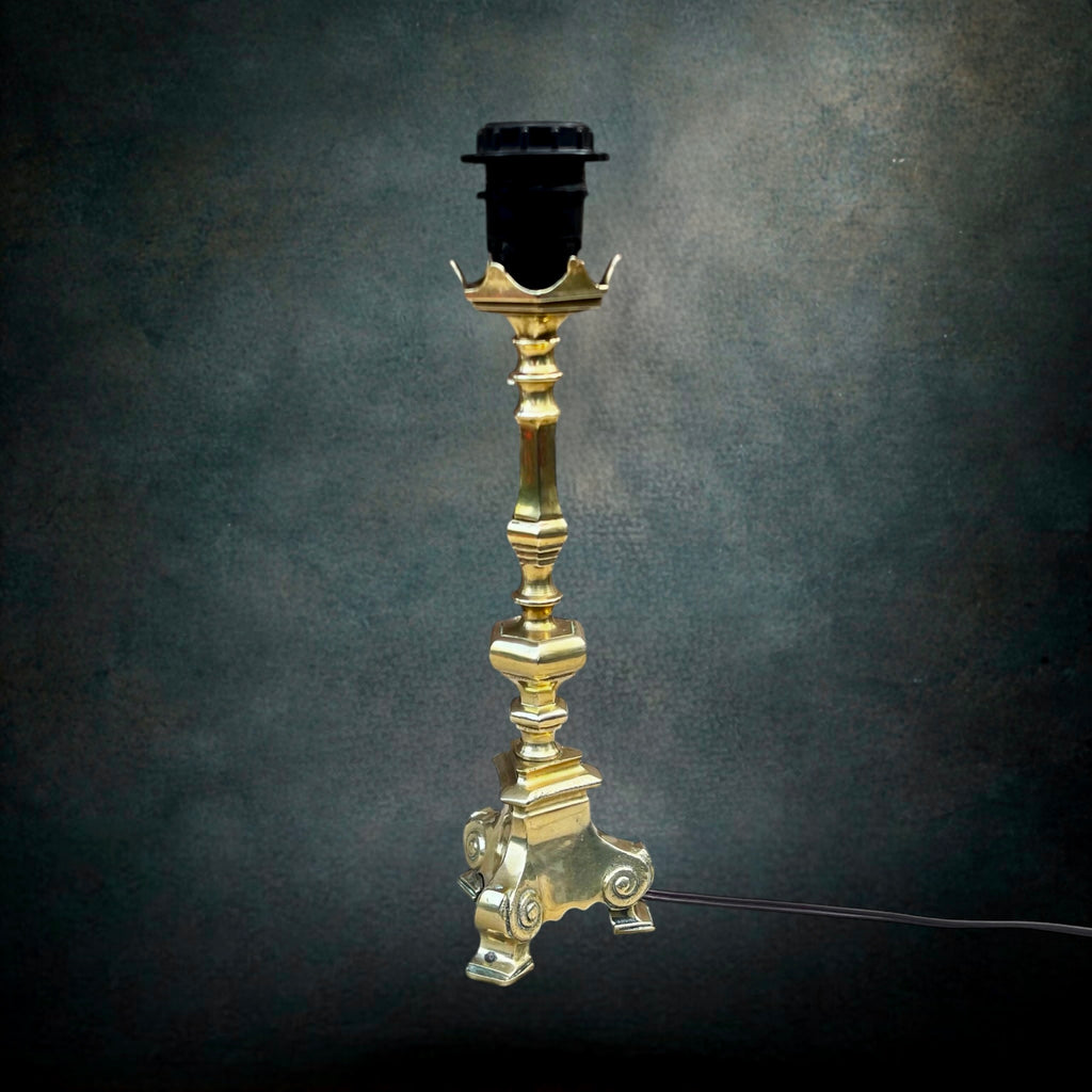 Pied De Lampe Vintage en Laiton Massif Poli Style Bougeoir – Années 50 60