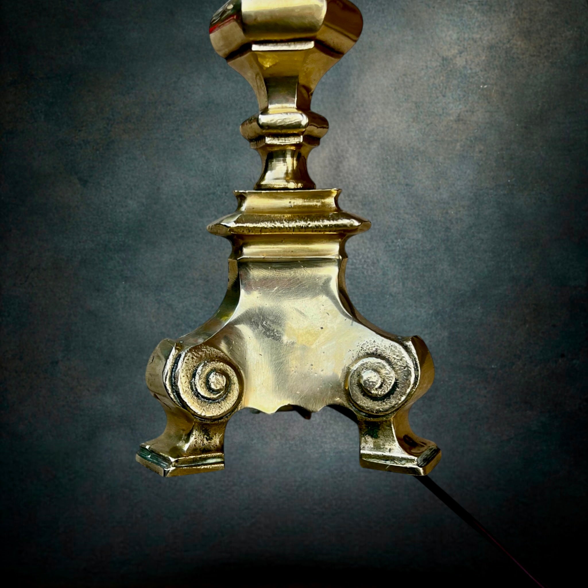 Pied De Lampe Vintage en Laiton Massif Poli Style Bougeoir – Années 50 60
