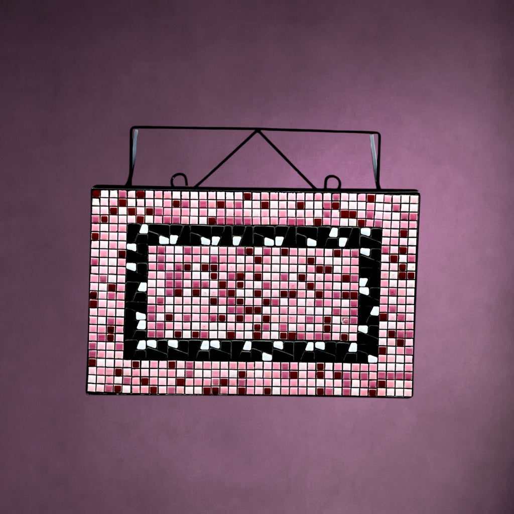 Porte-revues Vintage Table d'Appoint Mosaïque Rose Métal Noir Années 50 60