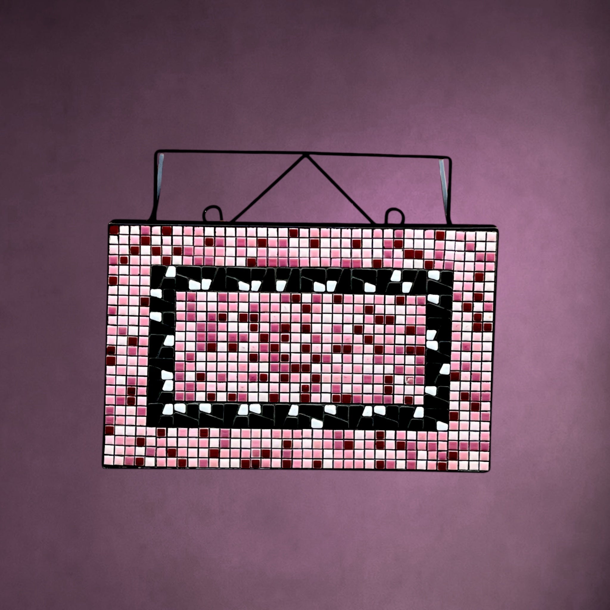 Porte-revues Vintage Table d'Appoint Mosaïque Rose Métal Noir Années 50 60