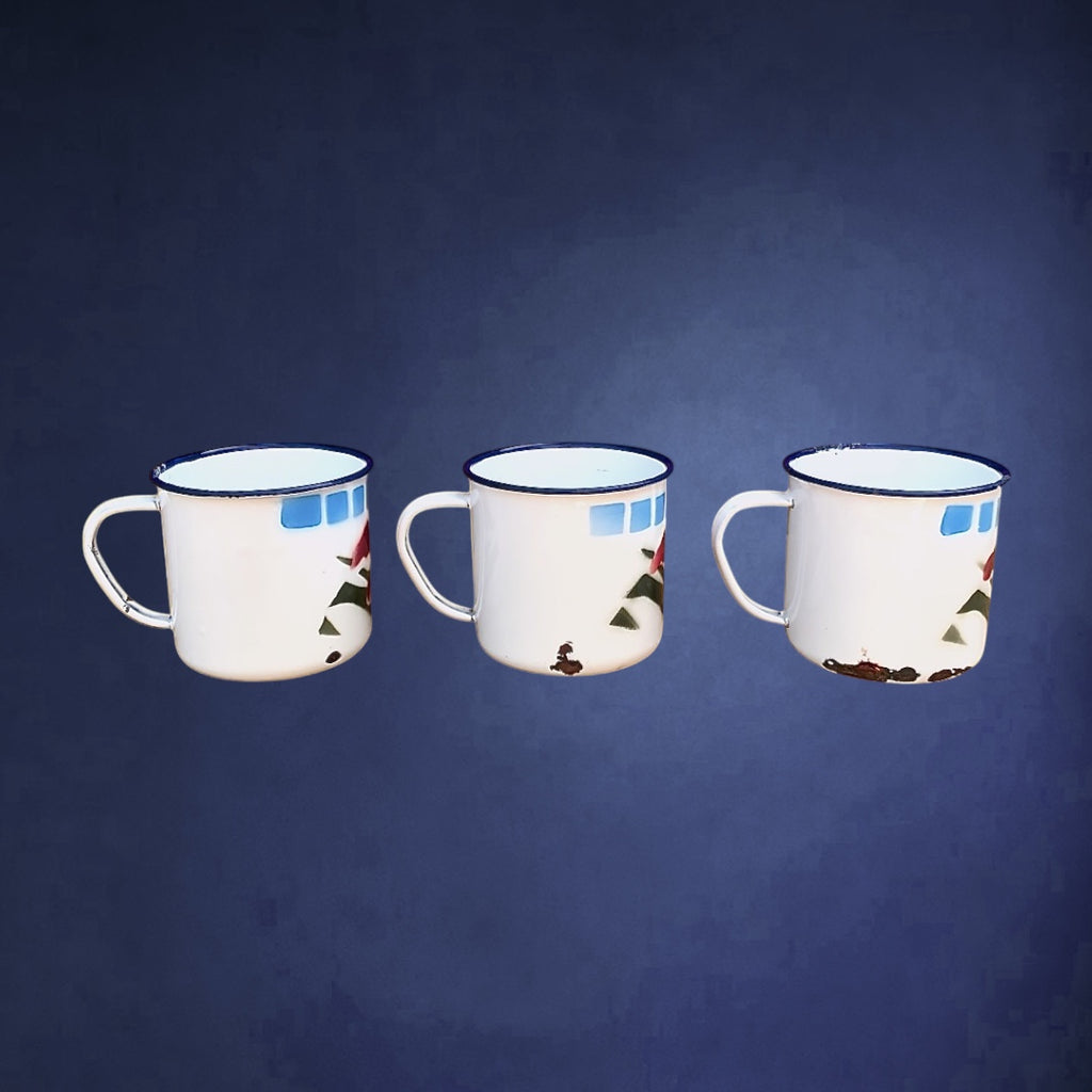 Trio de Tasses en Tôle Émaillée Three Stars Brand à Décor Floral – Années 60-70