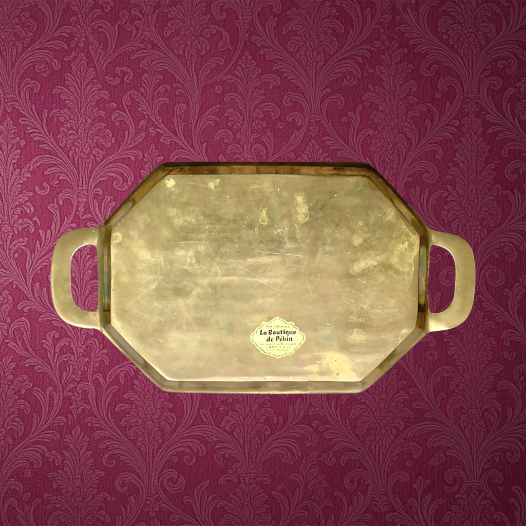 Petit Plateau en Laiton Cloisonné à Décor Floral Émaillé– Années 60