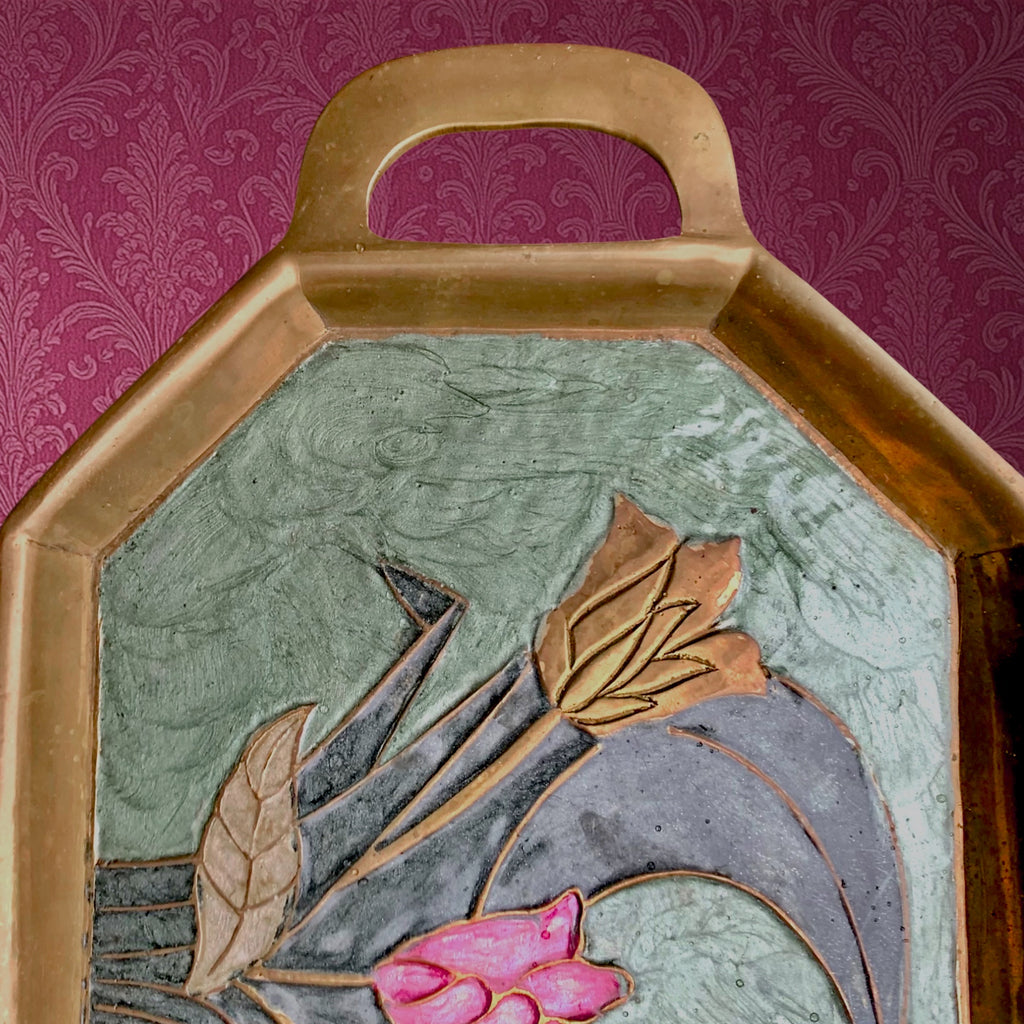 Petit Plateau en Laiton Cloisonné à Décor Floral Émaillé– Années 60