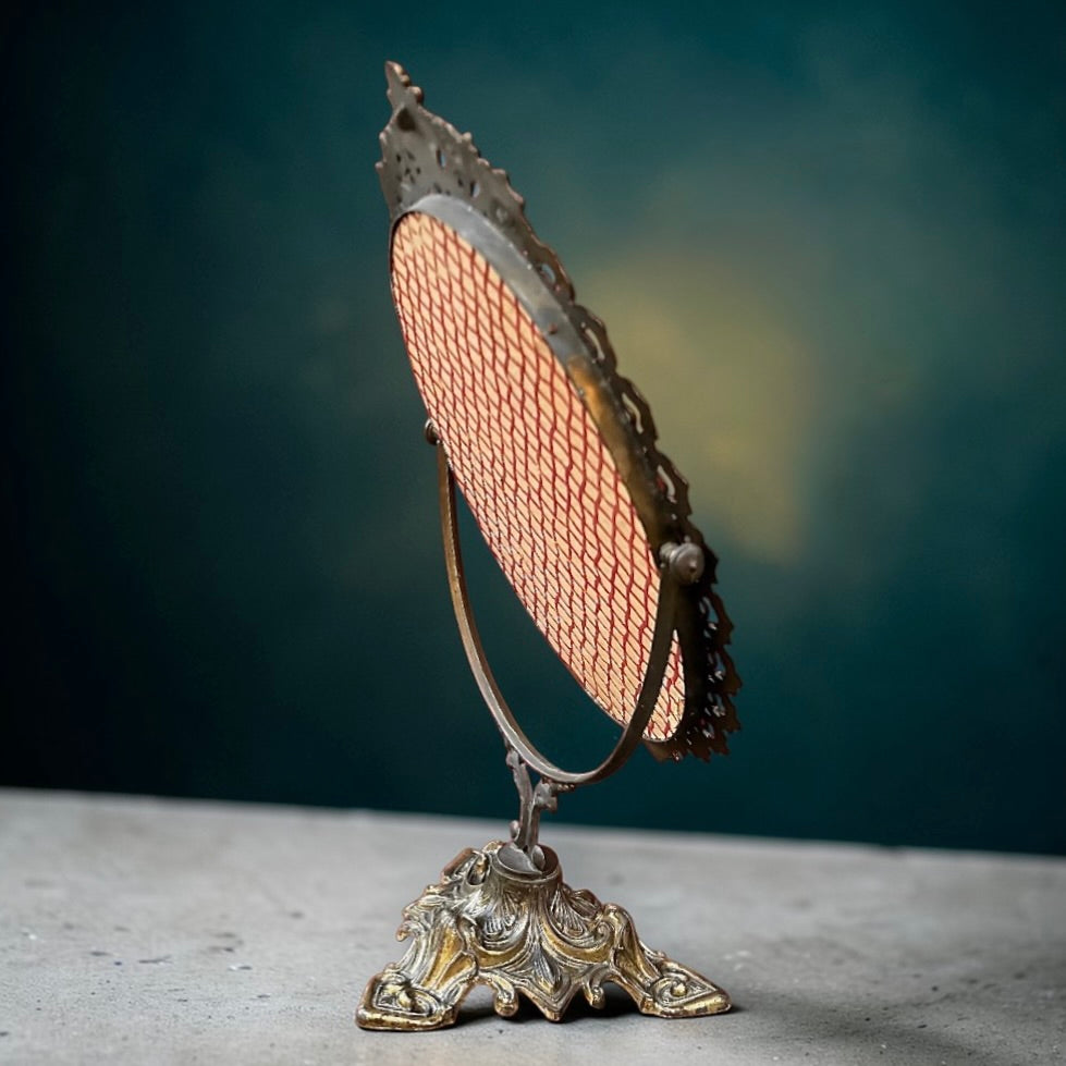Miroir de table ovale vintage en métal doré patiné – esprit baroque
