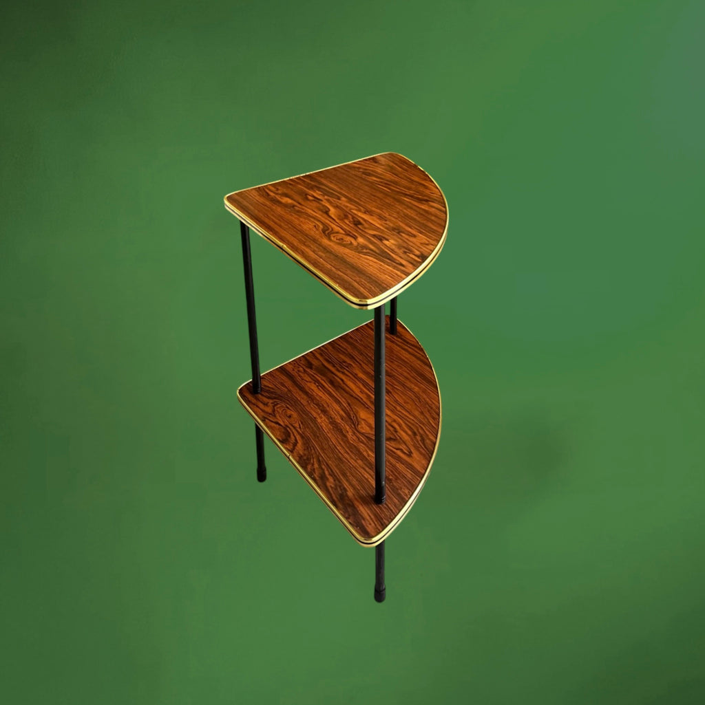 Encoignure Vintage Formica Imitation Bois Liseré Doré Années 50 60
