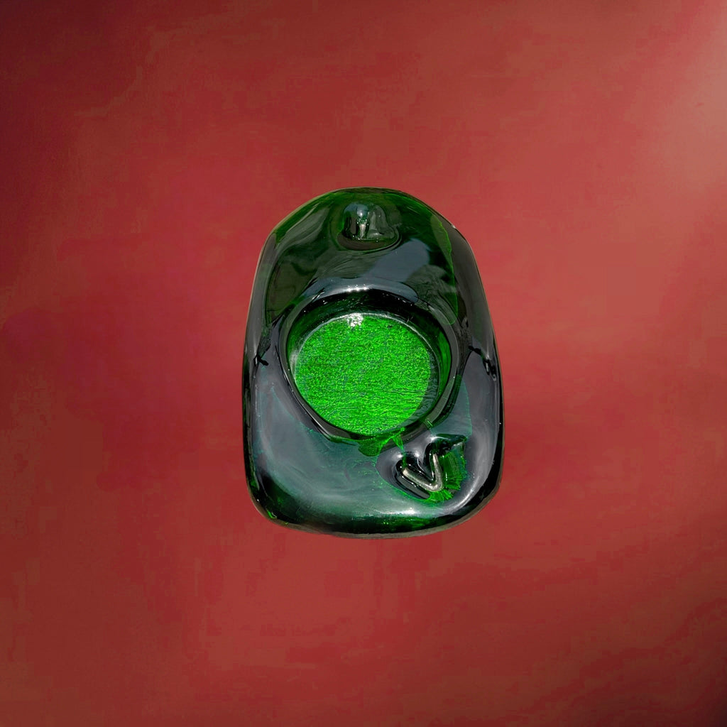 Cendrier Vintage en Verre Vert Fumé Forme Organique Style Murano Années 60 70