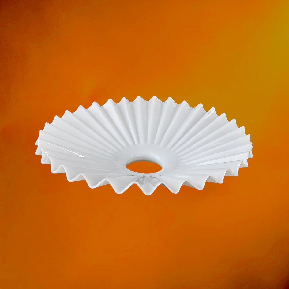 Ancien Abat-jour de Suspension en Opaline Blanche Plissée, Forme Mouchoir – Années 50-70