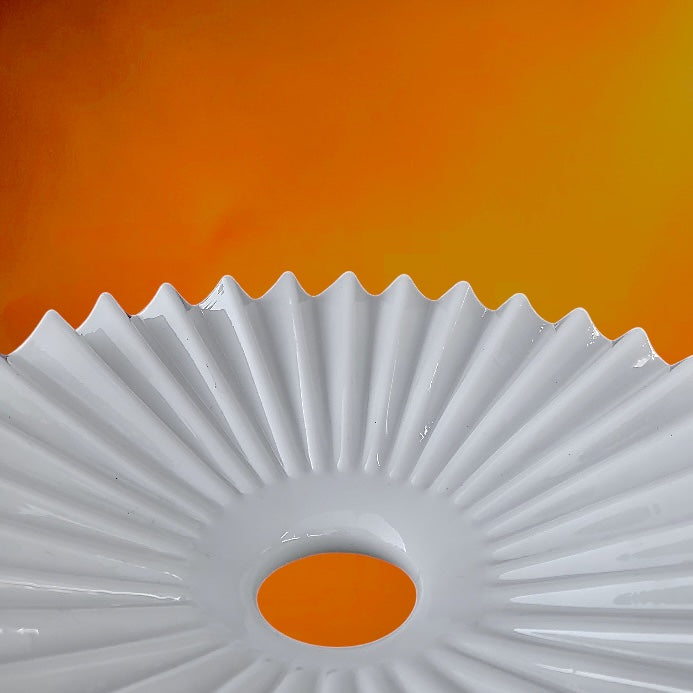 Ancien Abat-jour de Suspension en Opaline Blanche Plissée, Forme Mouchoir – Années 50-70