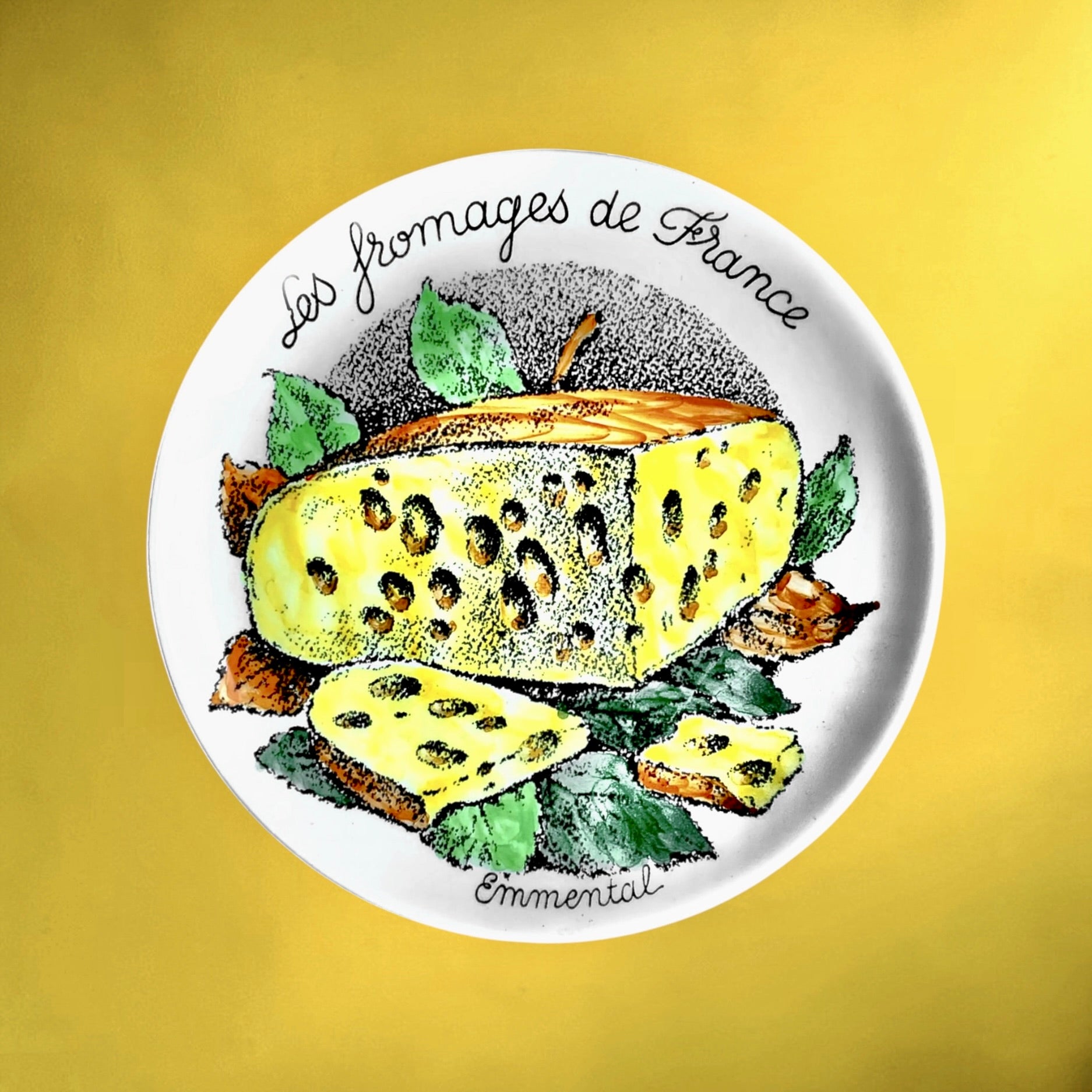 Série de 6 Assiettes à Fromage Gien en Céramique Décor Fromages de France - Années 70