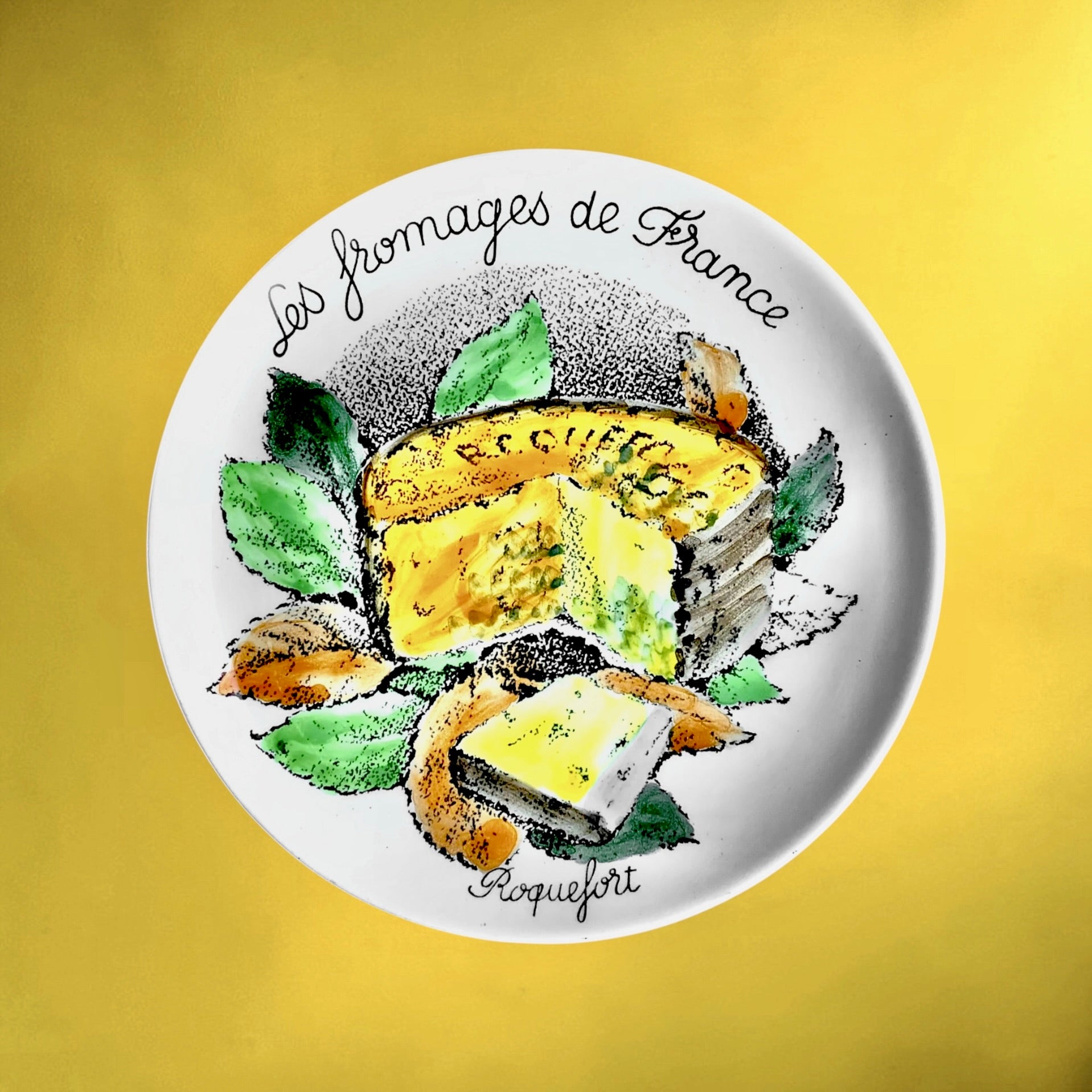 Série de 6 Assiettes à Fromage Gien en Céramique Décor Fromages de France - Années 70