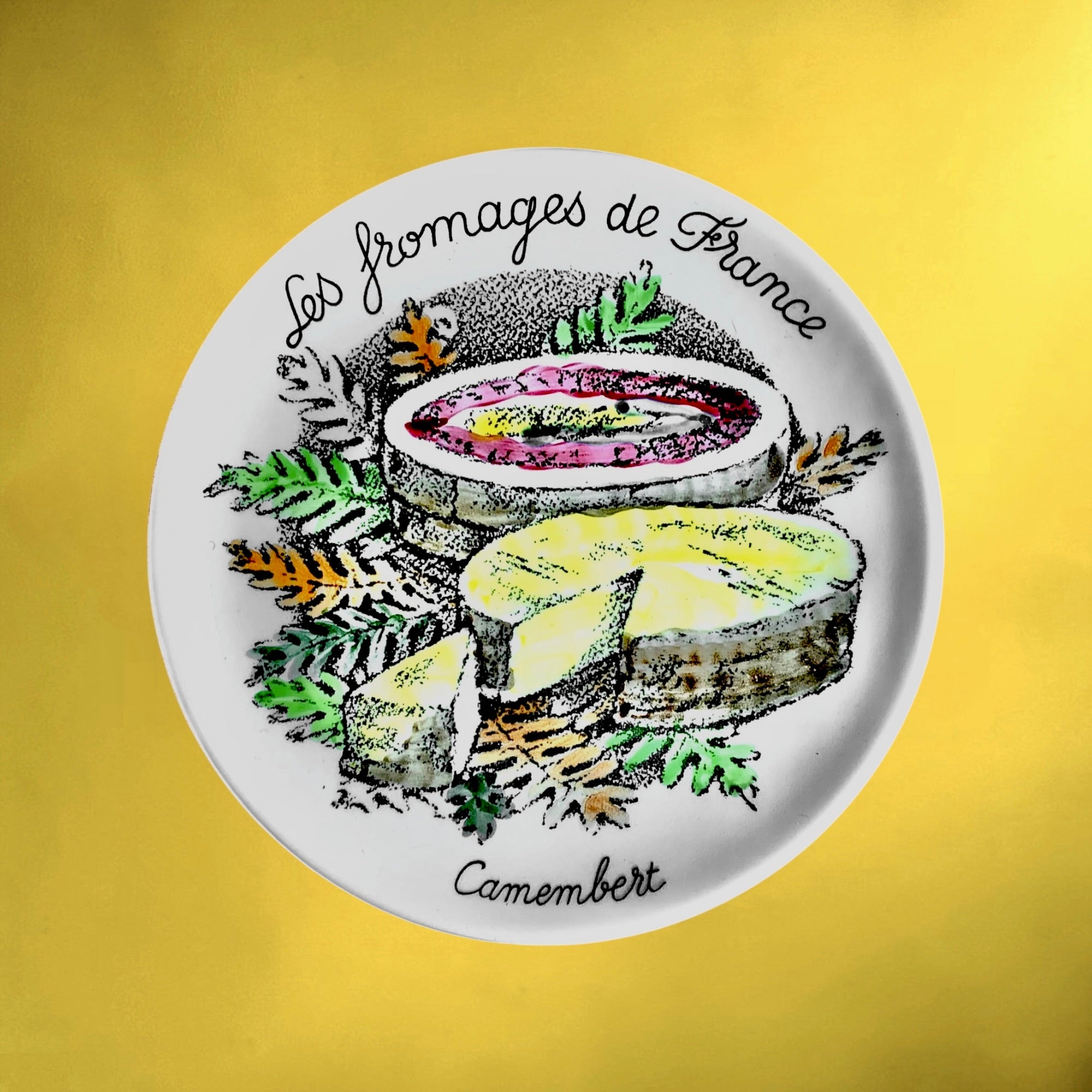 Série de 6 Assiettes à Fromage Gien en Céramique Décor Fromages de France - Années 70