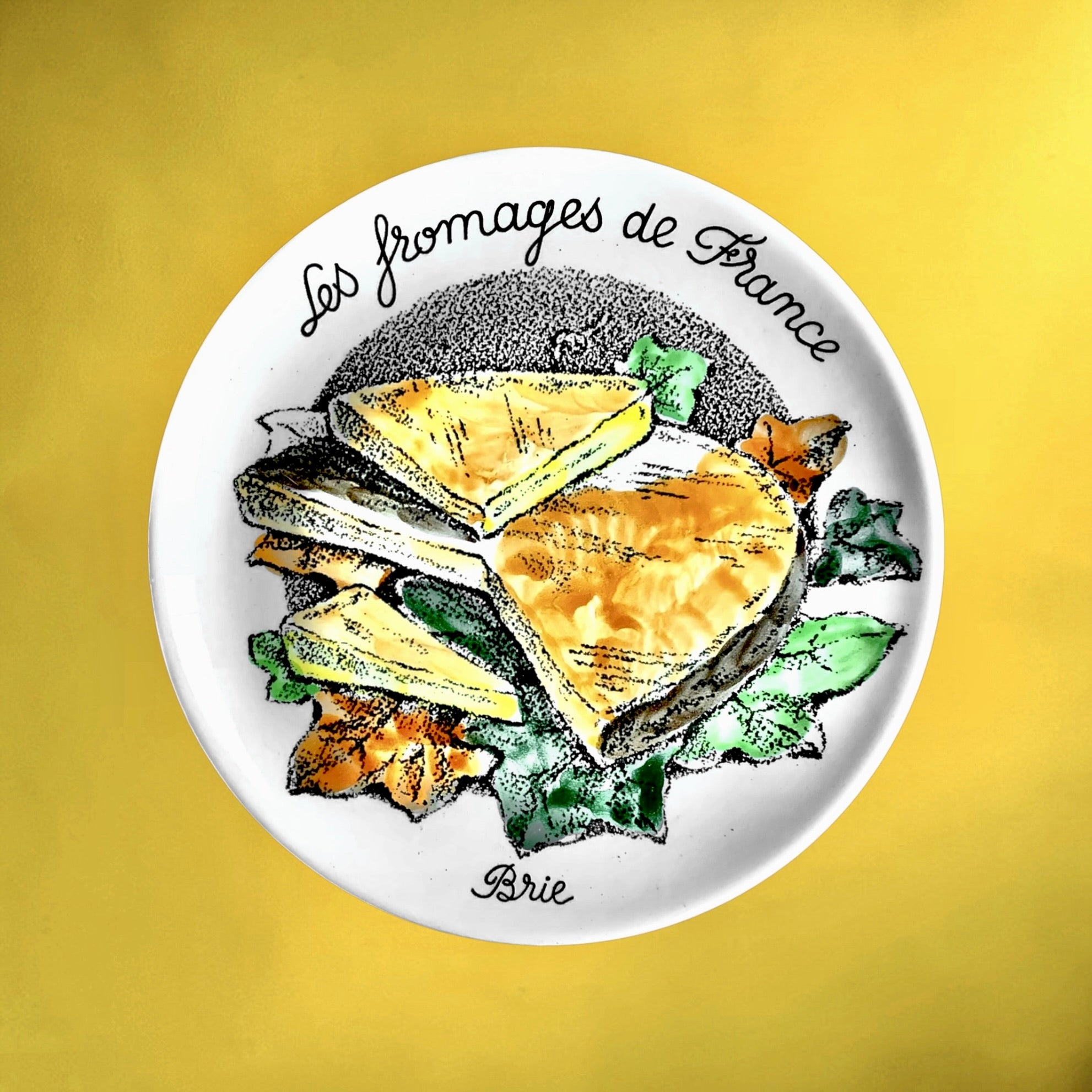 Série de 6 Assiettes à Fromage Gien en Céramique Décor Fromages de France - Années 70