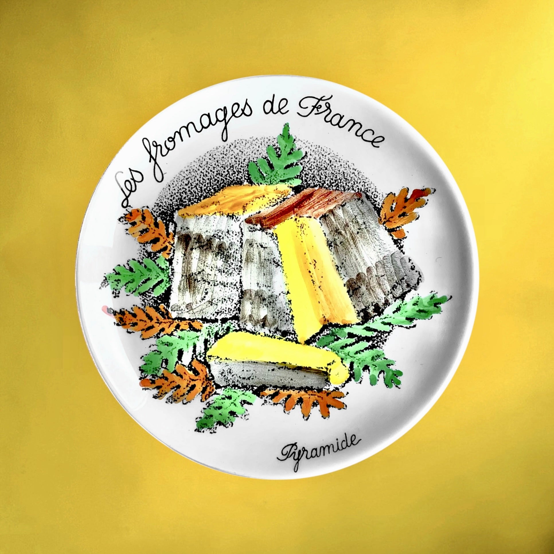 Série de 6 Assiettes à Fromage Gien en Céramique Décor Fromages de France - Années 70