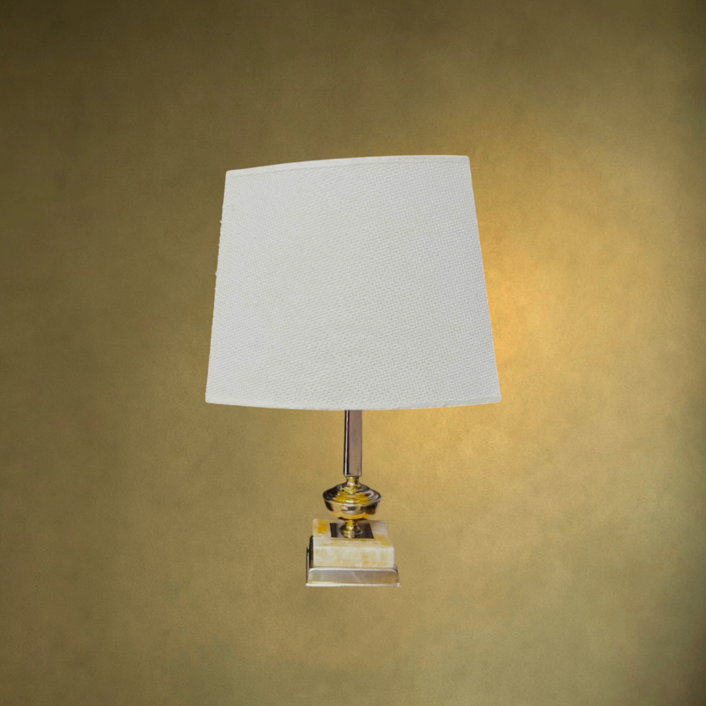 Lampe de Table en Laiton Doré et Base Onyx Clair - Années 70-80