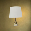 Lampe de table vintage en laiton doré et base claire façon onyx, années 70-80