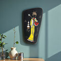 Plaque murale vintage Mid-Century – Femme au shamisen – Céramique émaillée