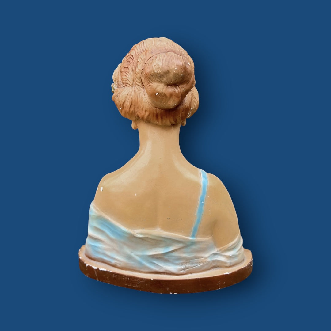 Buste de Saffo en plâtre polychrome Signé M. Fiorucci – Italie, début XXe siècle