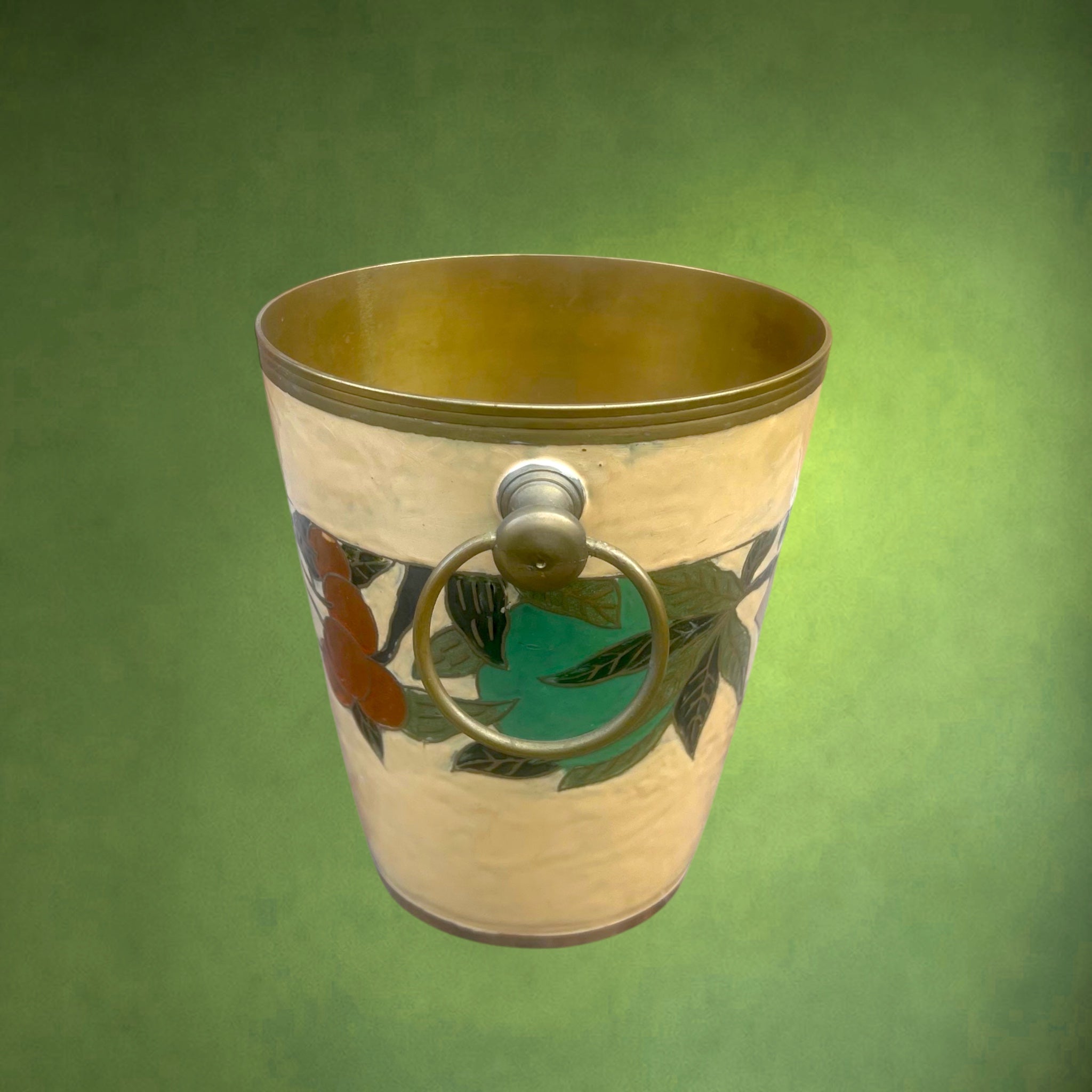 Seau à Champagne Vintage en Laiton Décor Émaillé Cloisonné Fruits – Années 70