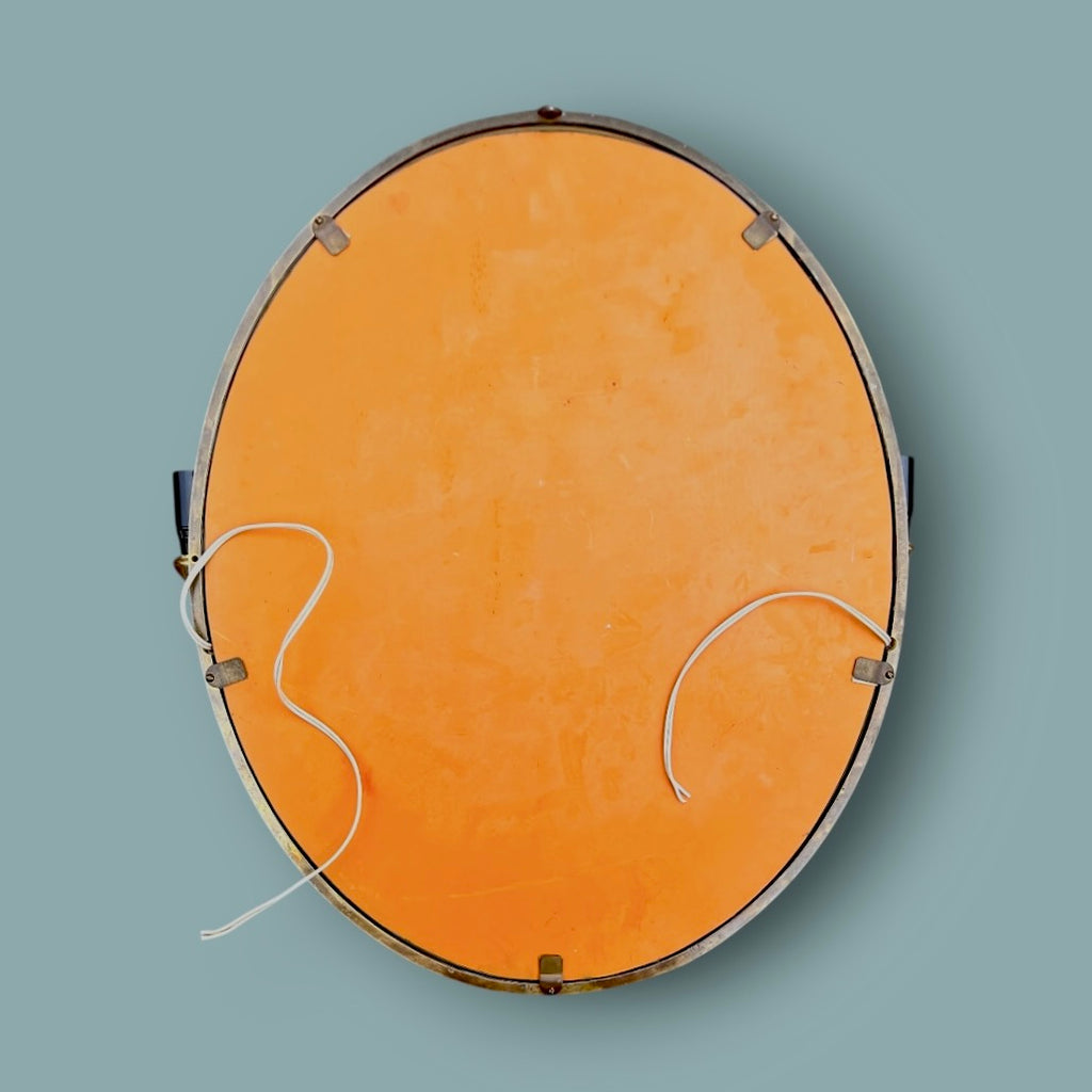 Miroir mural ovale vintage en laiton doré à double appliques – Années 50/60