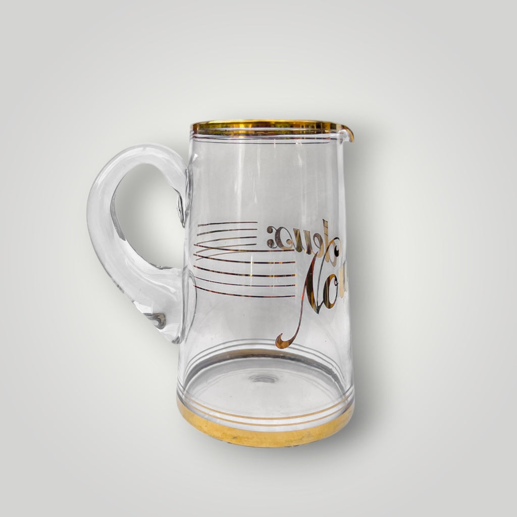 Pichet Ancien En Verre Transparent Nous Deux Doré Esprit Art Déco Années 30-40